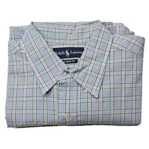 Ralph Lauren Button Down Mens 17 34/35 Blue Check Long Sleeve Cotton Pink Pony
